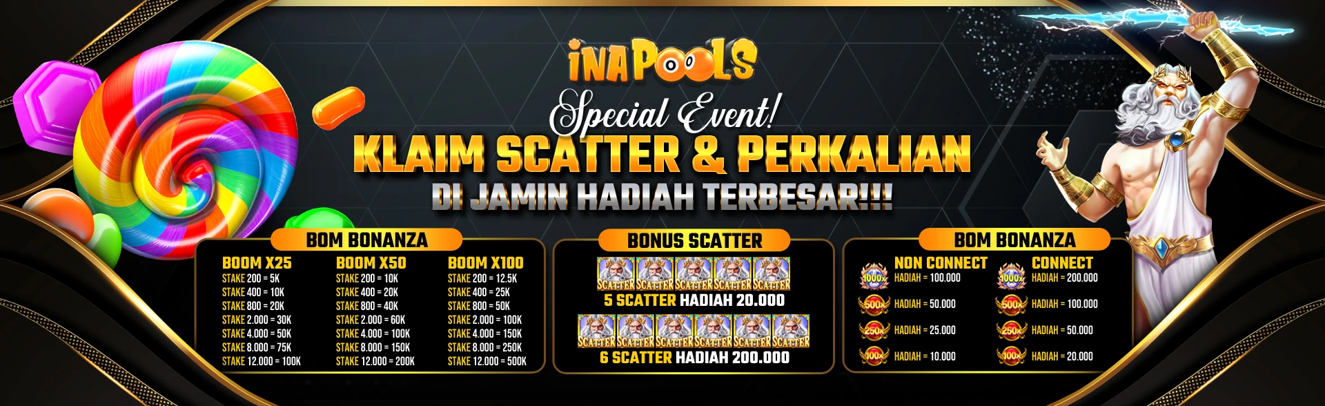 Special event InaPools - Klaim scatter dan perkalian dengan hadiah terbesar hingga Boom X100.